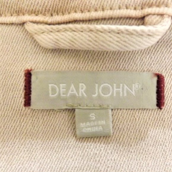 NWOT Dear John Beige Denim w Factory Distress & 4 Pockets Trucker Jean Jacket S - Picture 13 of 14